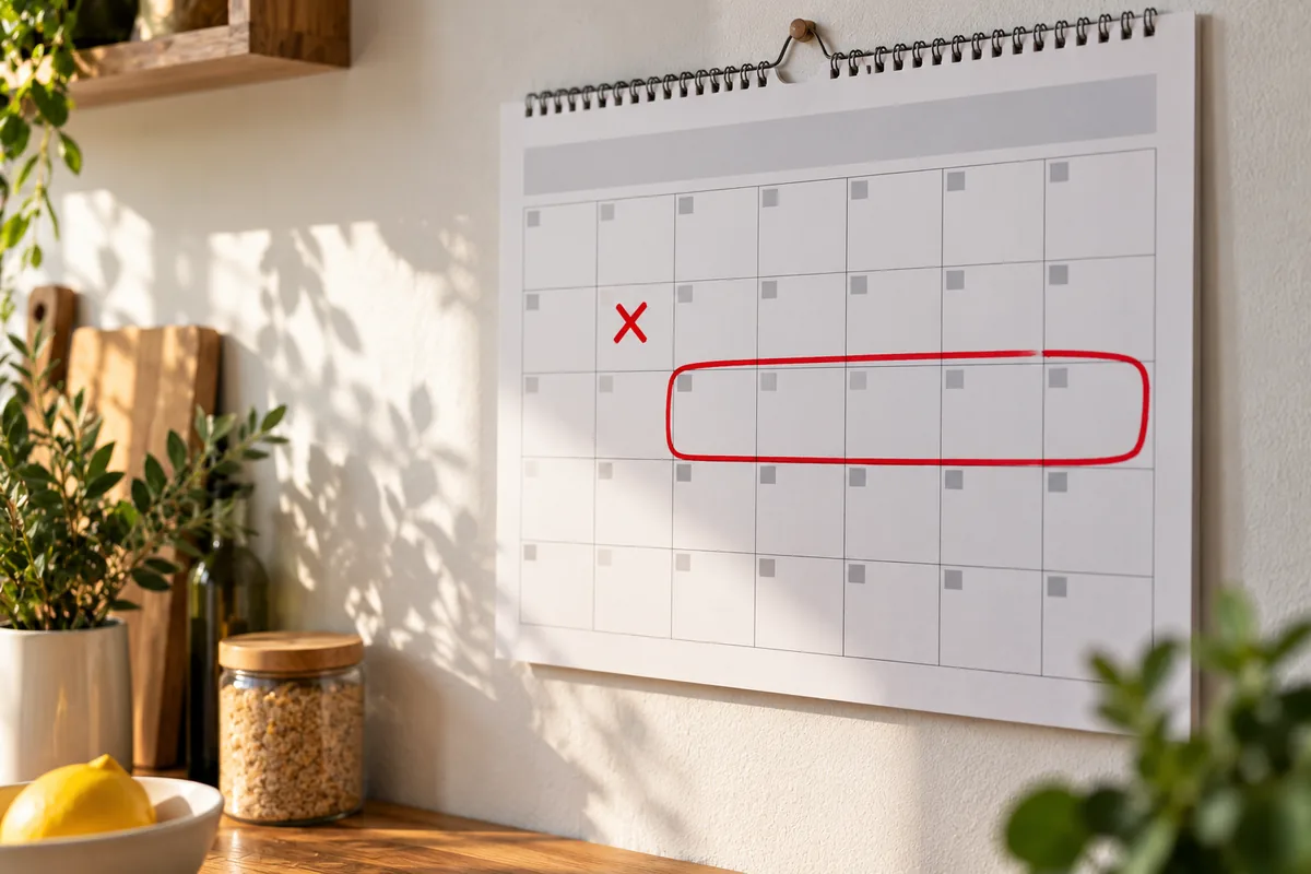 Calendrier mural avec plusieurs jours entourés pour planifier et choisir la date d’un déménagement.