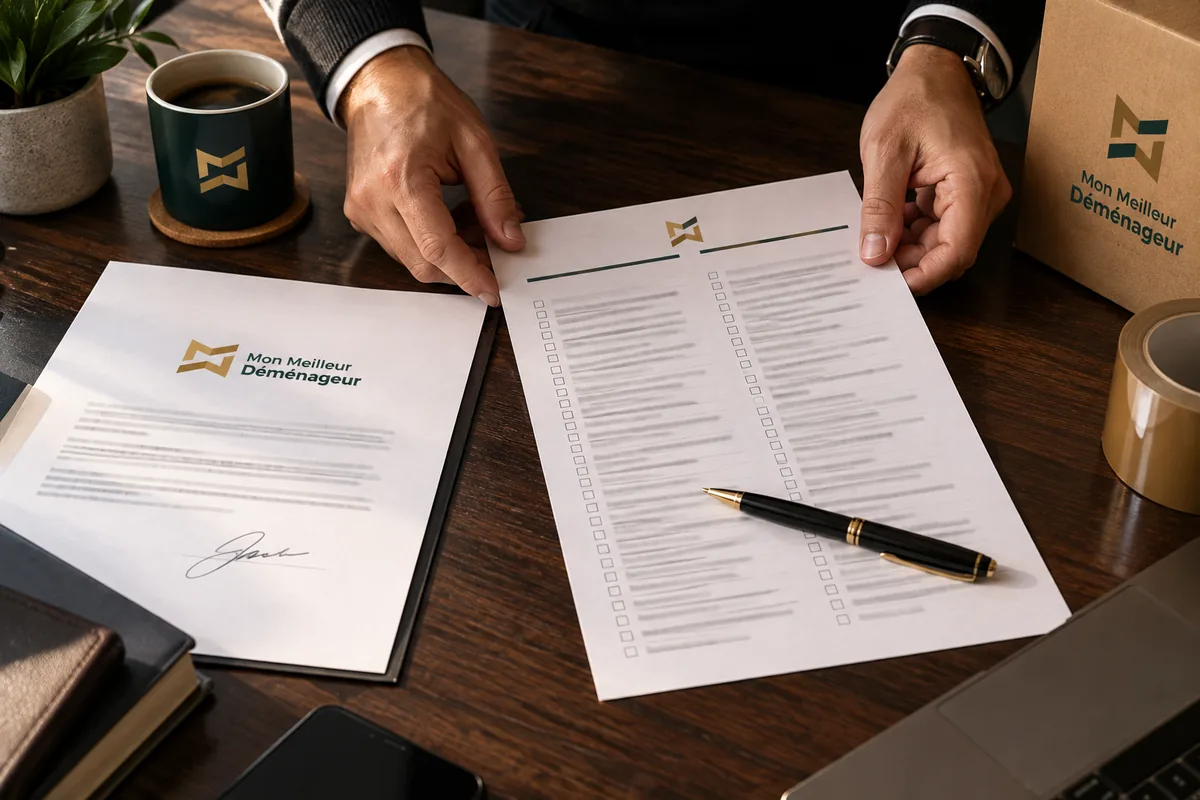Inventaire de déménagement avec liste du mobilier et document signé pour préparer et estimer le volume à déménager.